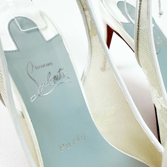 CHRISTIAN LOUBOUTIN White Kate Lace Pumps Size 38 US 8 Lace Up Satin Trim Heels - Picture 9 of 15